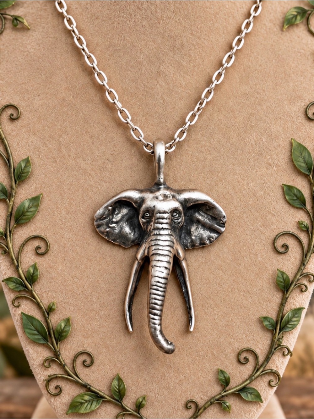 Pendant Elephant 925 Sterling Silver Necklace Detailed Good Luck Trunk